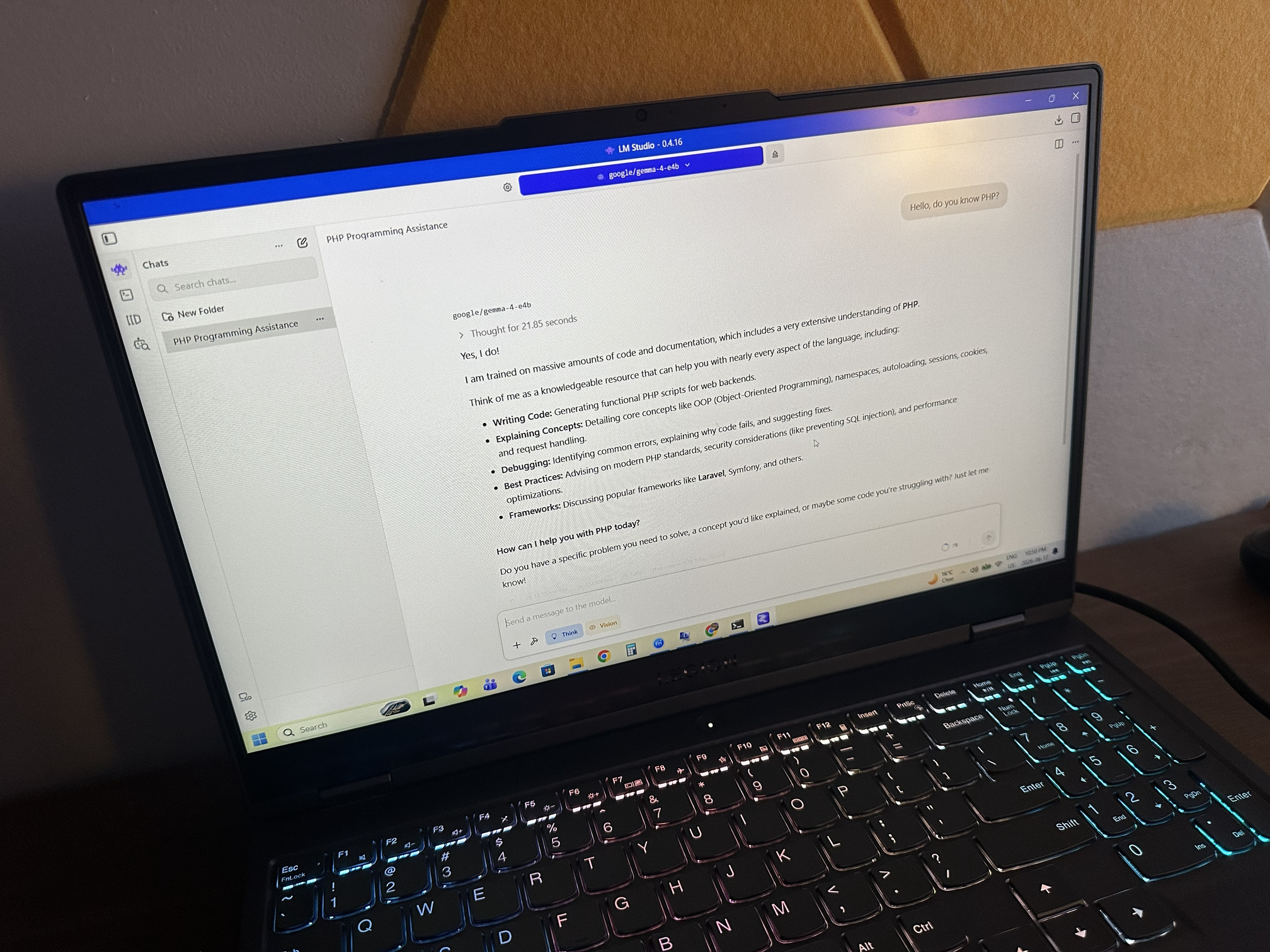 Local LLM running on a laptop